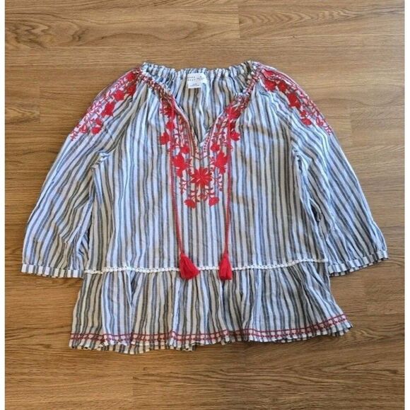 Kate Spade Broome Street Women's M Stripped BOHO Embroidered Oversized Tunic Top - Picture 2 of 9